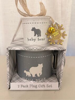 Holly Joy Market Finds Mama & Baby Bear Mug Gift Set 2 Pack Gray Plaid